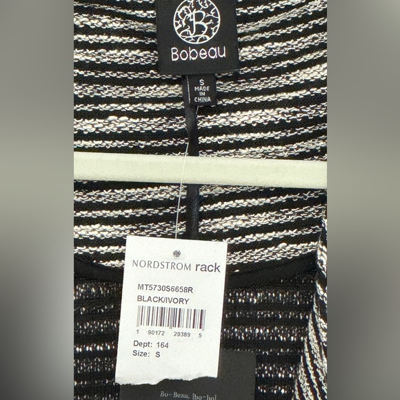 NWT - BOBEAU WOMEN'S BLACK AND GREY STRIPED CASCADING CARDIGAN - Picture 5 of 6